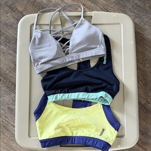 Reebok (2) Women's Sports Bras- Navy, Lime and (1) Lilac Sports Bra